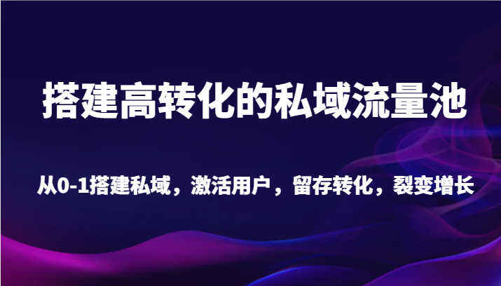 搭建高转化的私域流量池 从0-1搭建私域，激活用户，留存转化，裂变增长（20节课）-逍遥资源网