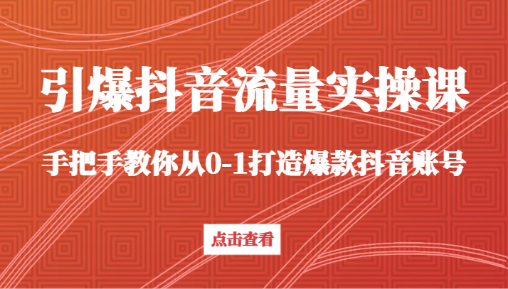 引爆抖音流量实操课，手把手教你从0-1打造爆款抖音账号（27节课）-逍遥资源网