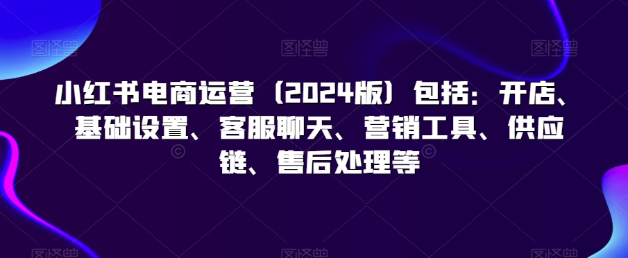 小红书电商运营（2024版）包括：开店、基础设置、客服聊天、营销工具、供应链、售后处理等-逍遥资源网