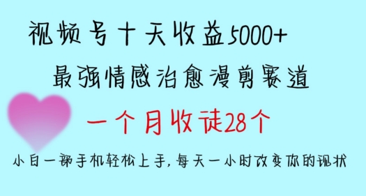 十天收益5000+，多平台捞金，视频号情感治愈漫剪，一个月收徒28个，小白一部手机轻松上手-逍遥资源网