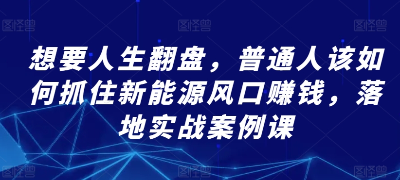 想要人生翻盘，普通人该如何抓住新能源风口赚钱，落地实战案例课-逍遥资源网