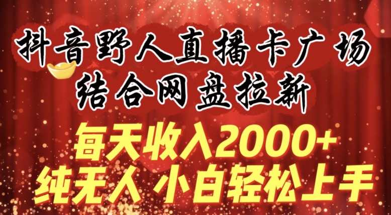 每天收入2000+，抖音野人直播卡广场，结合网盘拉新，纯无人，小白轻松上手-逍遥资源网