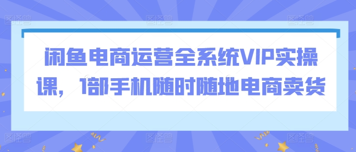 闲鱼电商运营全系统VIP实操课，1部手机随时随地电商卖货-逍遥资源网