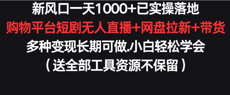 新风口一天1000+已实操落地购物平台短剧无人直播+网盘拉新+带货多种变现长期可做-逍遥资源网