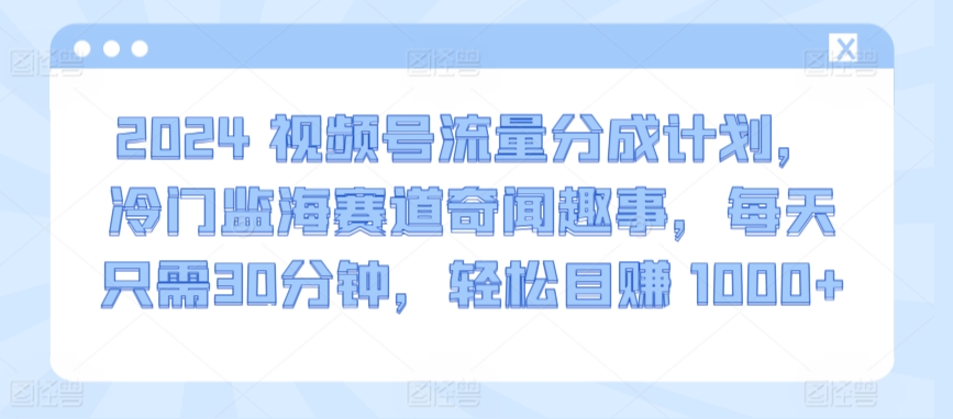 2024视频号流量分成计划，冷门监海赛道奇闻趣事，每天只需30分钟，轻松目赚 1000+-逍遥资源网