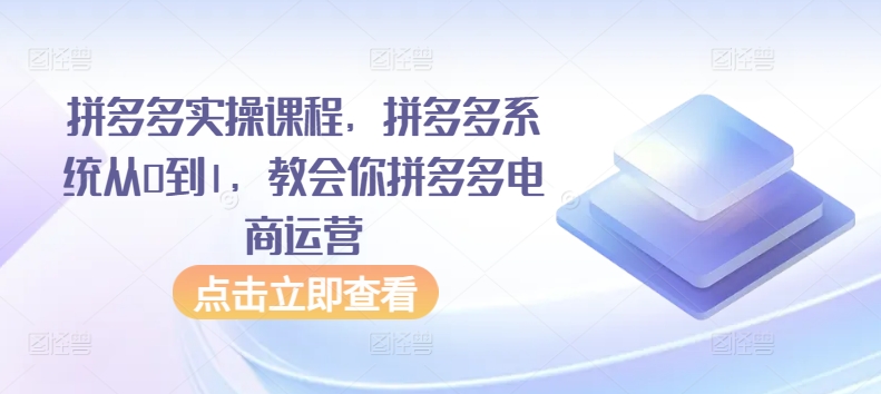 拼多多实操课程，拼多多系统从0到1，教会你拼多多电商运营-逍遥资源网