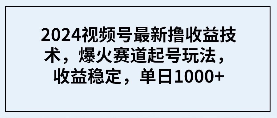 2024视频号最新撸收益技术，爆火赛道起号玩法，收益稳定，单日1000+-逍遥资源网