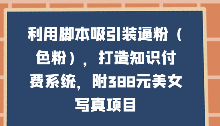 利用脚本吸引装逼粉（色粉），打造知识付费系统，附388元美女写真项目-逍遥资源网