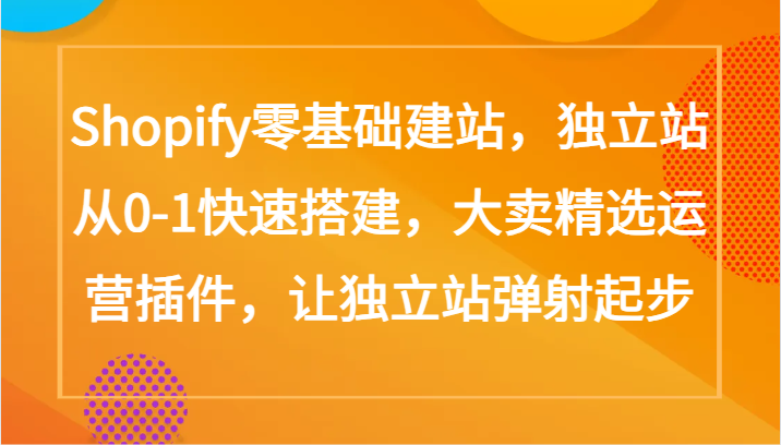 Shopify零基础建站，独立站从0-1快速搭建，大卖精选运营插件，让独立站弹射起步-逍遥资源网