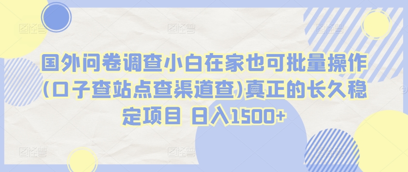 国外问卷调查小白在家也可批量操作(口子查站点查渠道查)真正的长久稳定项目 日入1500+-逍遥资源网