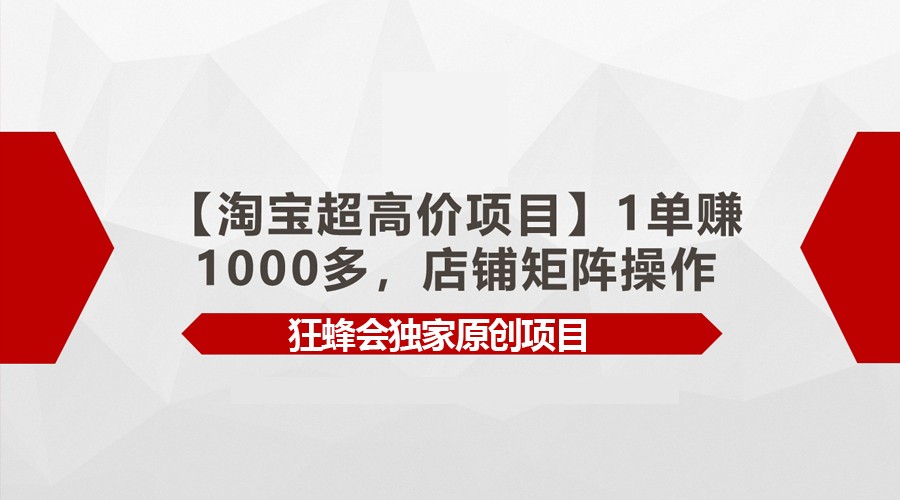 【淘宝超高价项目】1单赚1000多，店铺矩阵操作-逍遥资源网