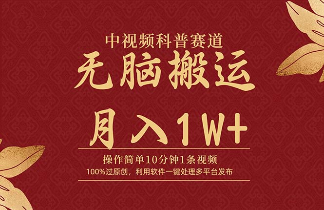 中视频科普赛道，10分钟1条视频，条条爆款，100%过原创，无脑搬运月入1W+-逍遥资源网